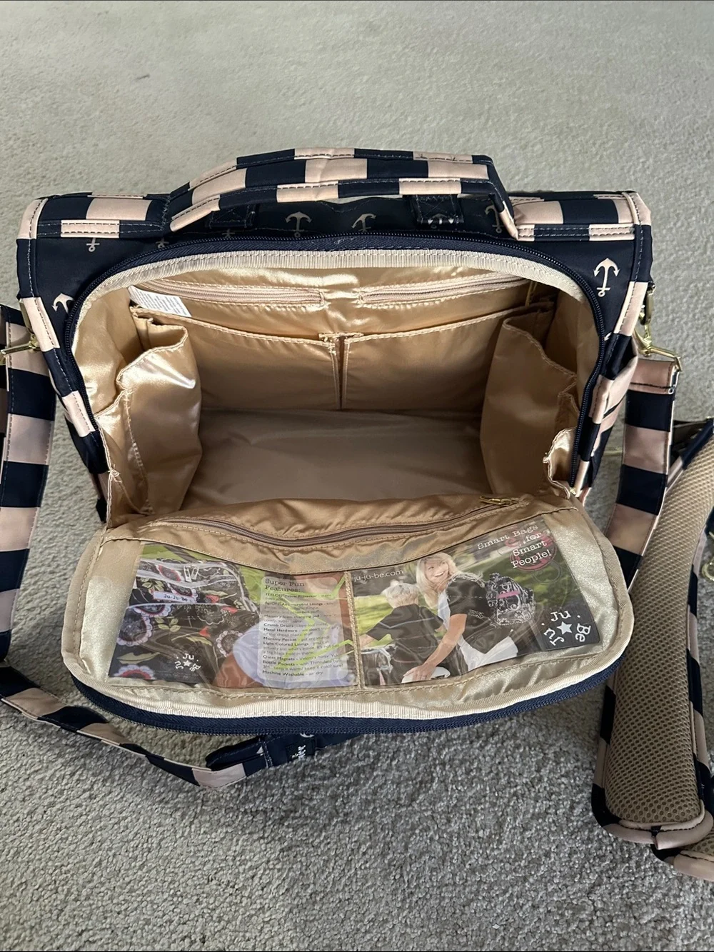 NWOT Ju-Ju-Be Navy and Tan Striped Convertible Baby Bag